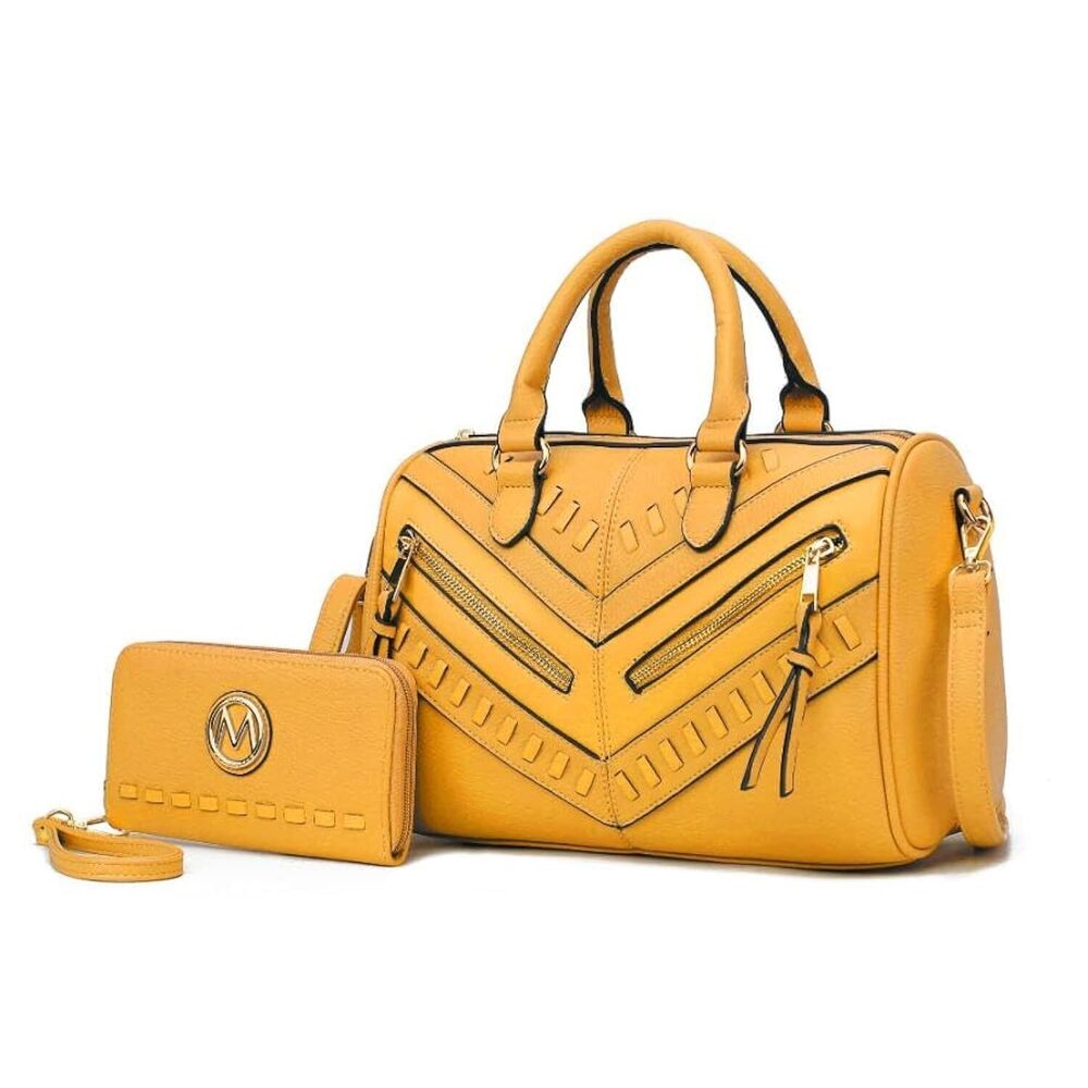 2177 Satchel Bag with Wallet, Vegan Leather Top Handle Shoulder Handbag